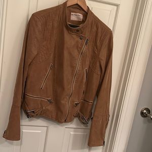 Free People vegan leather coat. Light amber color.